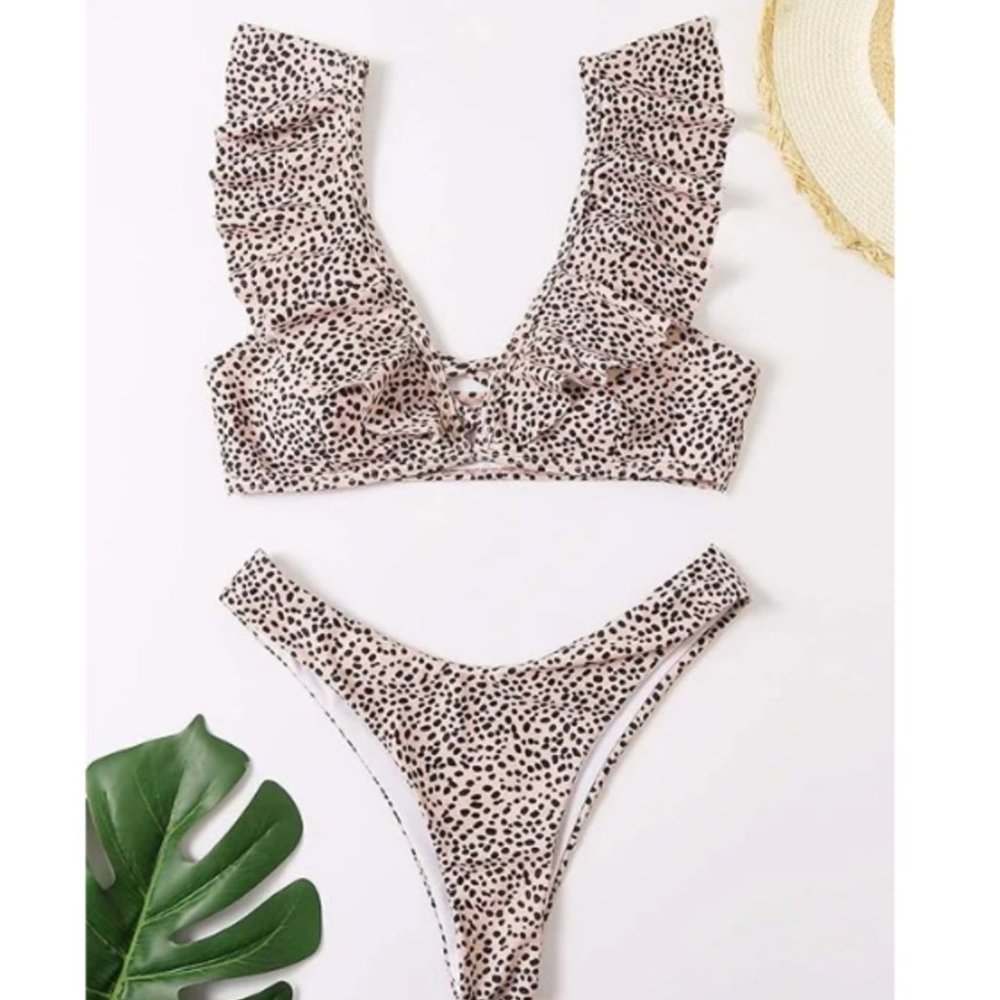 Women's Animal Print Side Spaghetti Strap Bikini Swimsuit